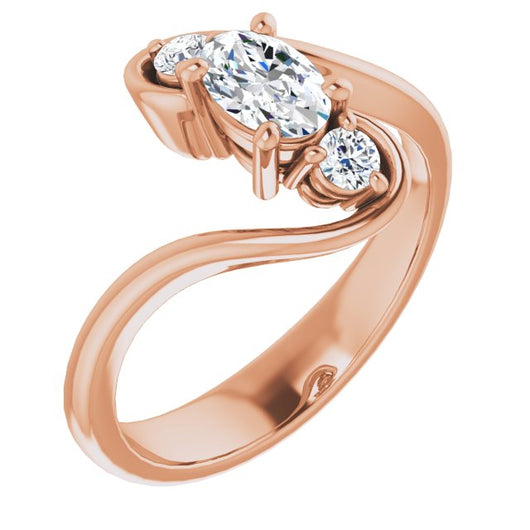 10K Rose Gold Customizable 3-stone Oval Cut Setting featuring Artisan Bypass