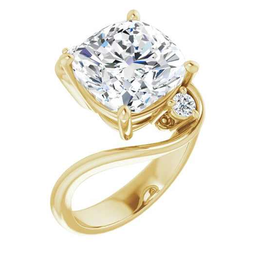 10K Yellow Gold Customizable 3-stone Cushion Cut Setting featuring Artisan Bypass