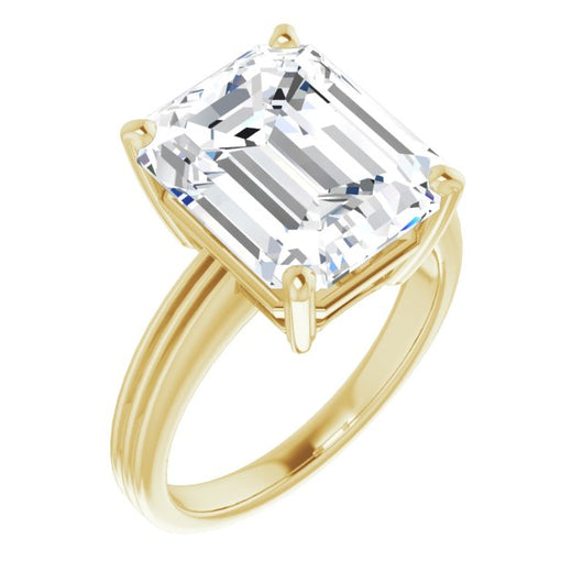 10K Yellow Gold Customizable Emerald/Radiant Cut Solitaire with Double-Grooved Band