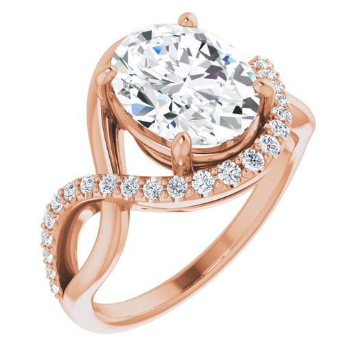 10K Rose Gold Customizable Oval Cut Design with Semi-Accented Twisting Infinity Bypass Split Band and Half-Halo