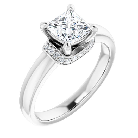 10K White Gold Customizable Princess/Square Cut Style featuring Saddle-shaped Under Halo