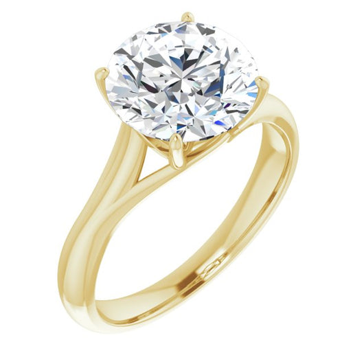 10K Yellow Gold Customizable Round Cut Solitaire with Crosshatched Prong Basket