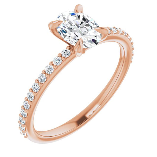 10K Rose Gold Customizable Oval Cut Style with Delicate Pavé Band