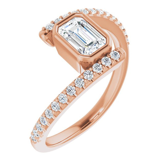 10K Rose Gold Customizable Bezel-set Emerald/Radiant Cut Design with Bypass Pavé Band