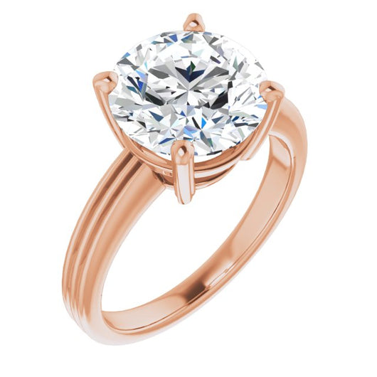 10K Rose Gold Customizable Round Cut Solitaire with Double-Grooved Band