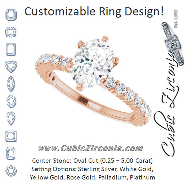 Cubic Zirconia Engagement Ring- The Thea (Customizable 6-prong Oval Cut Design with Thin, Stackable Pavé Band)