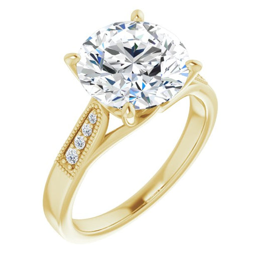 10K Yellow Gold Customizable 9-stone Vintage Design with Round Cut Center and Round Band Accents