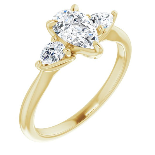 10K Yellow Gold Customizable 3-stone Design with Pear Cut Center and Dual Large Pear Side Stones