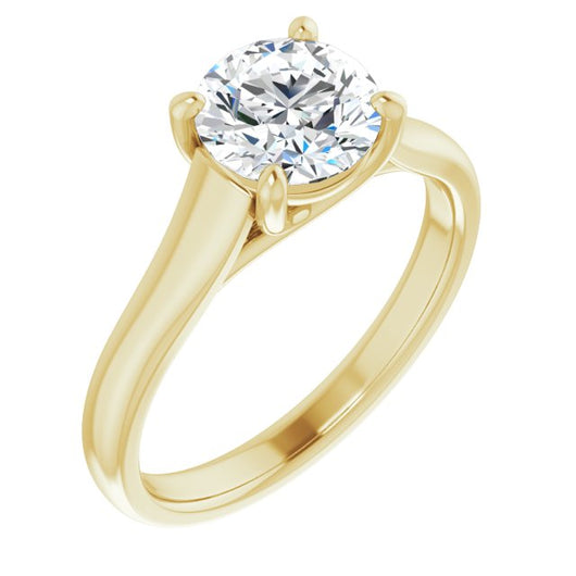 10K Yellow Gold Customizable Round Cut Cathedral-Prong Solitaire with Decorative X Trellis