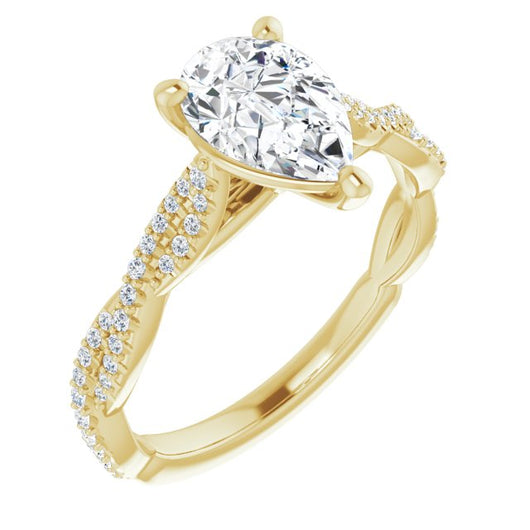 10K Yellow Gold Customizable Pear Cut Style with Thin and Twisted Micropavé Band