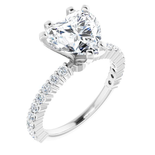 10K White Gold Customizable 8-prong Heart Cut Design with Thin, Stackable Pav? Band