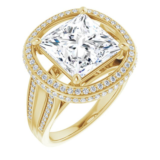 10K Yellow Gold Customizable Halo-style Princess/Square Cut with Under-halo & Ultra-wide Band