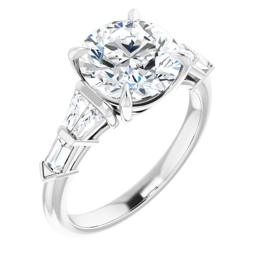 10K White Gold Customizable 7-stone Design with Round Cut Center and Baguette Accents