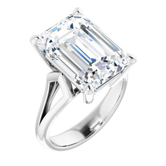 10K White Gold Customizable Cathedral-Raised Emerald/Radiant Cut Solitaire with Angular Chevron Split Band