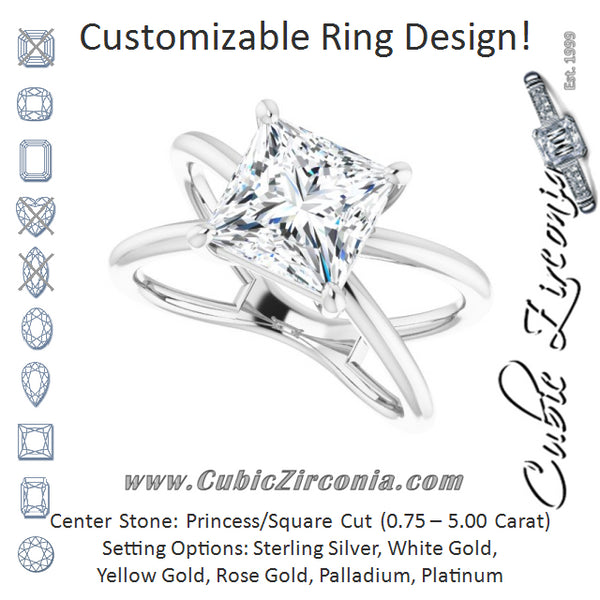 Cubic Zirconia Engagement Ring- The Bǎo (Customizable Princess/Square Cut Solitaire with Semi-Atomic Symbol Band)