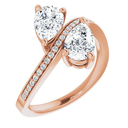 10K Rose Gold Customizable 2-stone Pear Cut Bypass Design with Thin Twisting Shared Prong Band