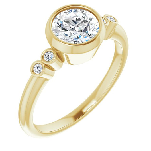 10K Yellow Gold Customizable 5-stone Bezel-set Round Cut Design with Quad Round-Bezel Side Stones