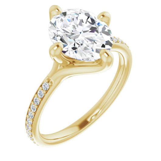 10K Yellow Gold Customizable Oval Cut Design featuring Thin Band and Shared-Prong Round Accents