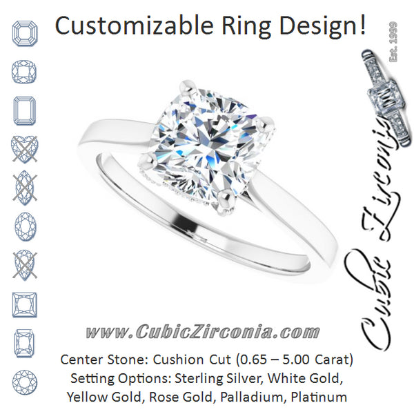 Cubic Zirconia Engagement Ring- The Aimy Jo (Customizable Cathedral-Raised Cushion Cut Style with Prong Accents Enhancement)