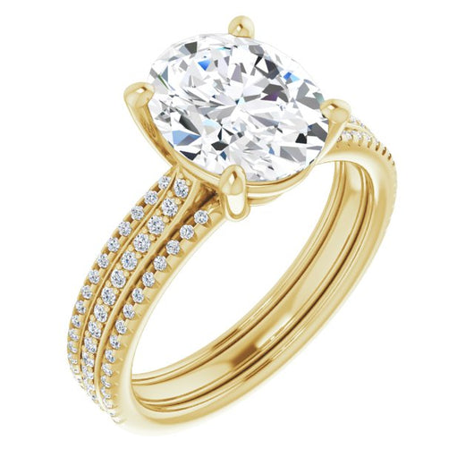 10K Yellow Gold Customizable Oval Cut Center with Wide Pavé Accented Band