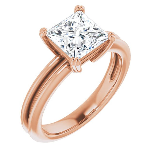 10K Rose Gold Customizable Princess/Square Cut Solitaire with Grooved Band