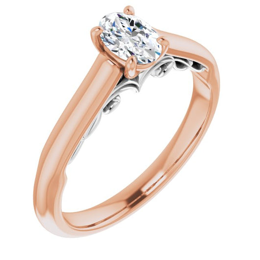 14K Rose & White Gold Customizable Oval Cut Cathedral Solitaire with Two-Tone Option Decorative Trellis 'Down Under'