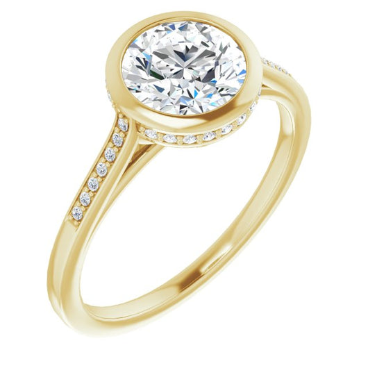 10K Yellow Gold Customizable Cathedral-Bezel Round Cut Style with Under-halo and Shared Prong Band