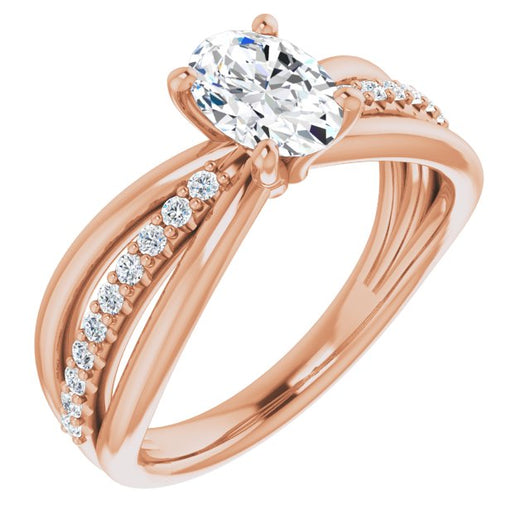 10K Rose Gold Customizable Oval Cut Design with Tri-Split Accented Band