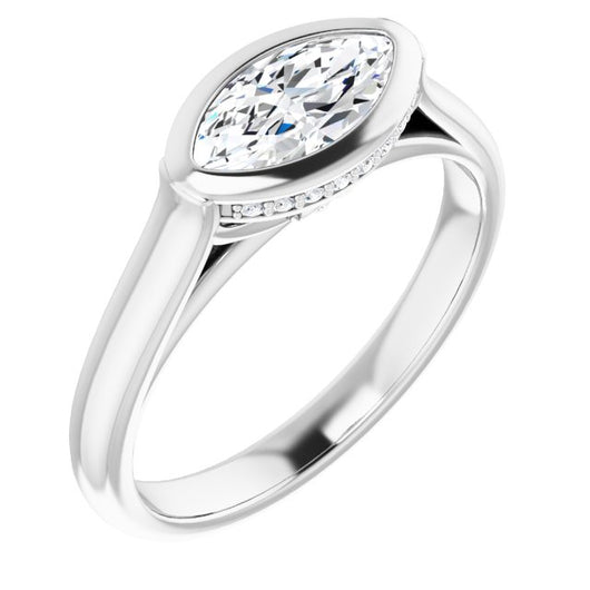 10K White Gold Customizable Marquise Cut Semi-Solitaire with Under-Halo and Peekaboo Cluster