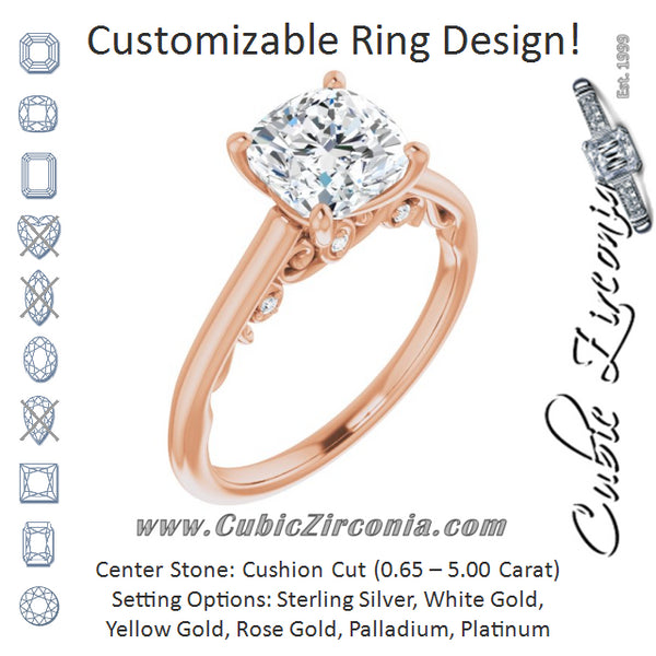 Cubic Zirconia Engagement Ring- The Heilanda (Customizable Cathedral-set Cushion Cut Style featuring Peekaboo Trellis Hidden Stones)