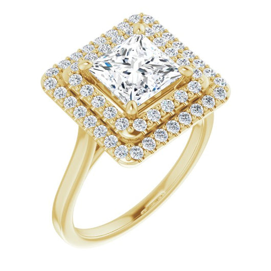 10K Yellow Gold Customizable Cathedral-set Princess/Square Cut Design with Double Halo