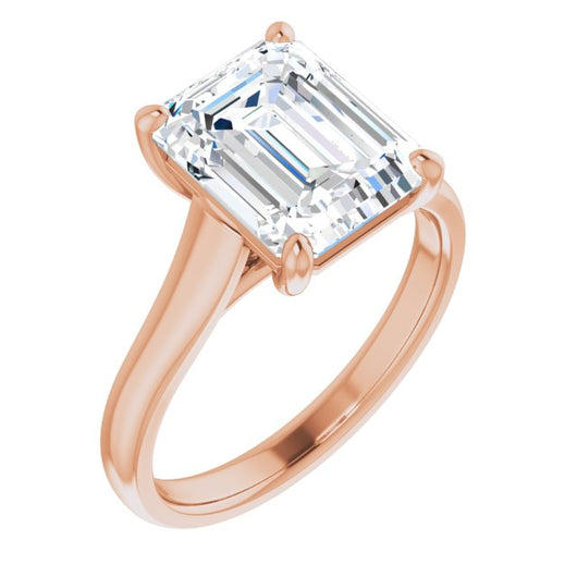 10K Rose Gold Customizable Emerald/Radiant Cut Cathedral-Prong Solitaire with Decorative X Trellis