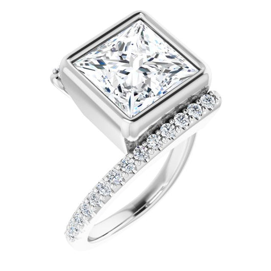 10K White Gold Customizable Bezel-set Princess/Square Cut Design with Bypass Pavé Band