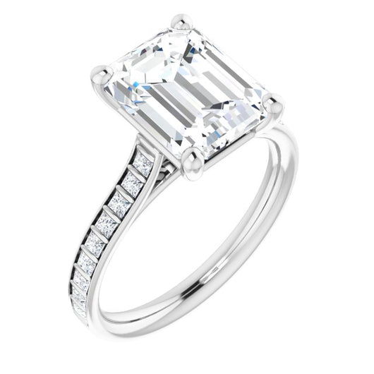 10K White Gold Customizable Emerald/Radiant Cut Style with Princess Channel Bar Setting