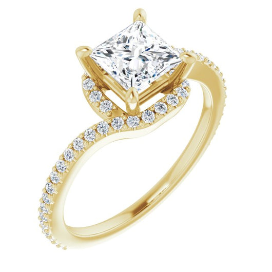 10K Yellow Gold Customizable Artisan Princess/Square Cut Design with Thin, Accented Bypass Band