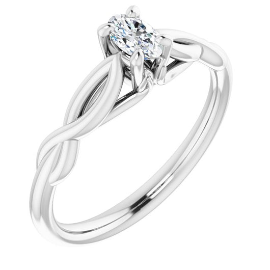 10K White Gold Customizable Oval Cut Solitaire with Braided Infinity-inspired Band and Fancy Basket)