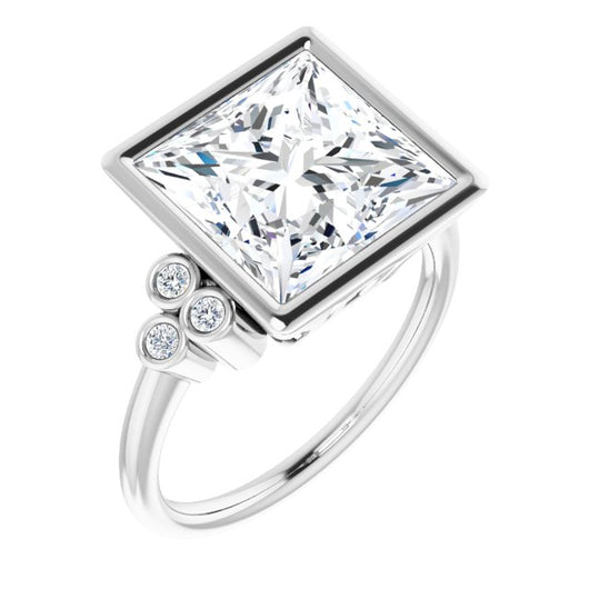 10K White Gold Customizable 7-stone Princess/Square Cut Style with Triple Round-Bezel Accent Cluster Each Side