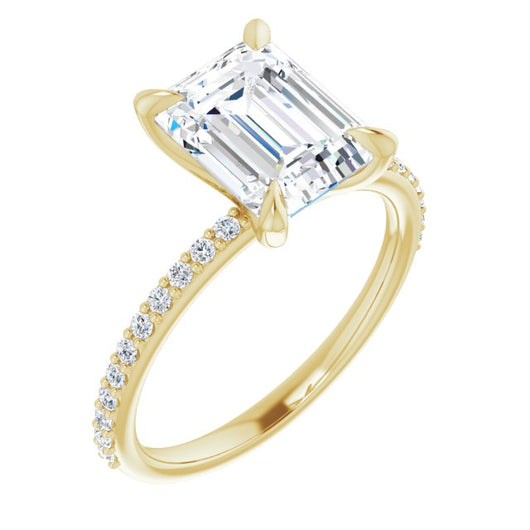 10K Yellow Gold Customizable Emerald/Radiant Cut Style with Delicate Pavé Band