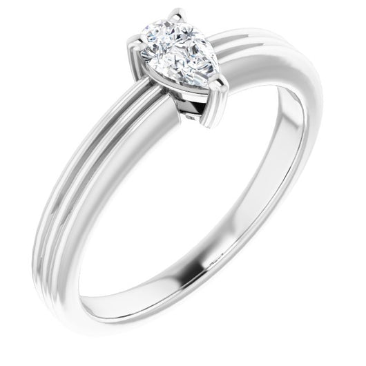 10K White Gold Customizable Pear Cut Solitaire with Double-Grooved Band