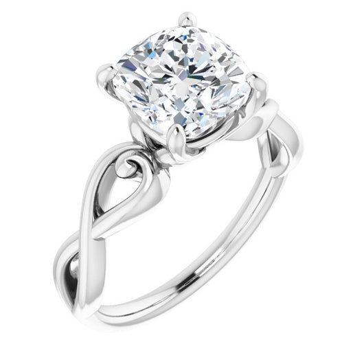 10K White Gold Customizable Cushion Cut Solitaire Design with Tapered Infinity-symbol Split-band