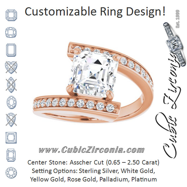 Cubic Zirconia Engagement Ring- The Nayeli (Customizable Faux-Bar-set Asscher Cut Design with Accented Bypass Band)