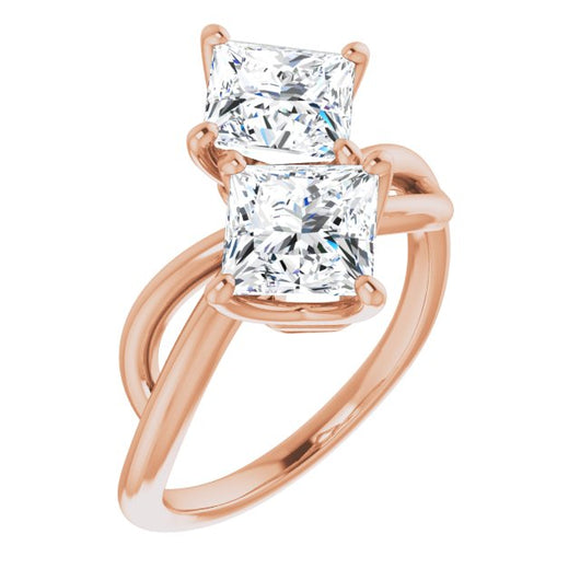 10K Rose Gold Customizable 2-stone Princess/Square Cut Artisan Style with Wide, Infinity-inspired Split Band