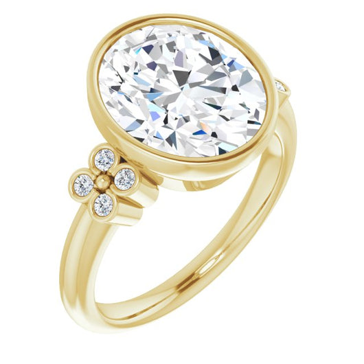 10K Yellow Gold Customizable 9-stone Bezel-set Oval Cut Design with Quad Round Bezel Side Stones Each Side