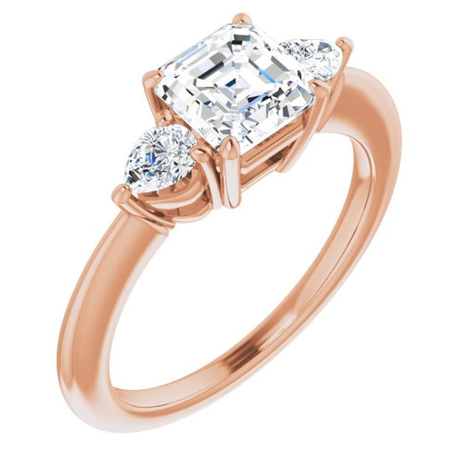 10K Rose Gold Customizable 3-stone Asscher Style with Pear Accents