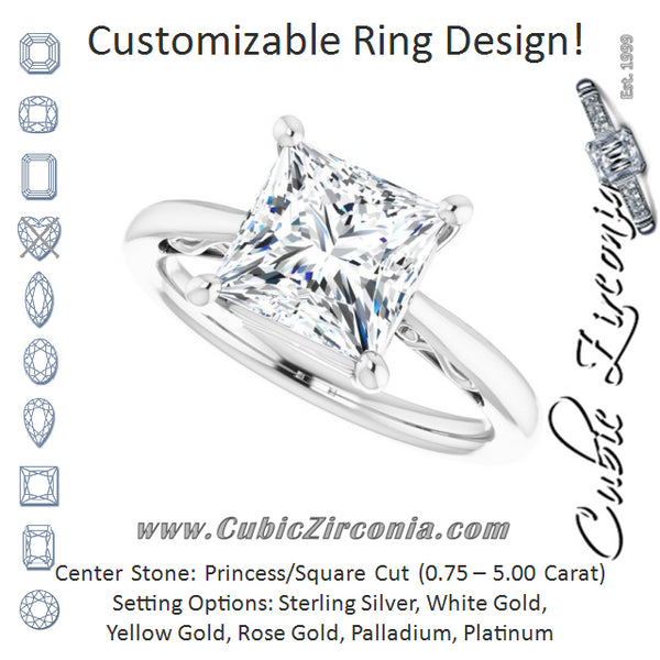 Cubic Zirconia Engagement Ring- The Abbey Ro (Customizable Princess/Square Cut Solitaire with 'Incomplete' Decorations)