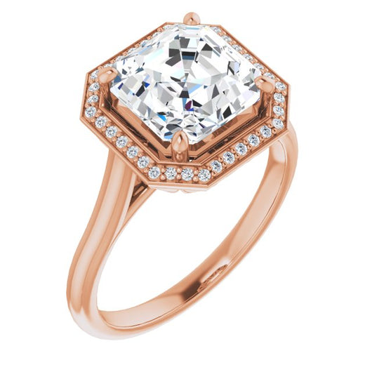 10K Rose Gold Customizable Cathedral-Raised Asscher Cut Halo Style