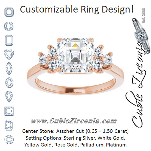 Cubic Zirconia Engagement Ring- The Gwendolyn (Customizable Asscher Cut 7-stone Prong-Set Design)