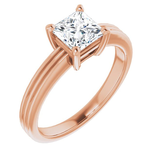 10K Rose Gold Customizable Princess/Square Cut Solitaire with Double-Grooved Band