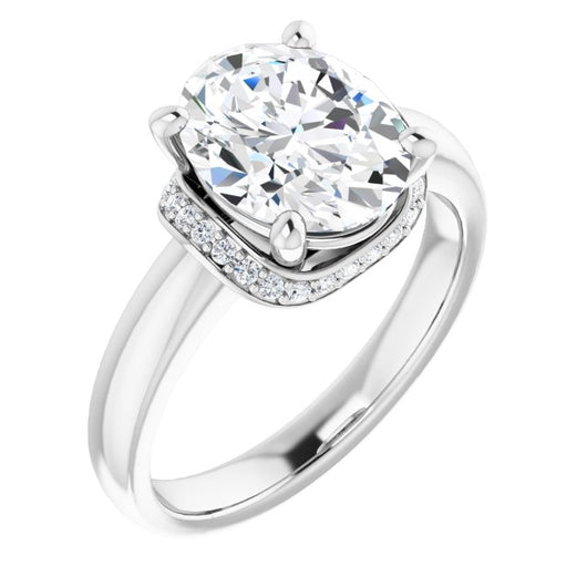 10K White Gold Customizable Oval Cut Style featuring Saddle-shaped Under Halo