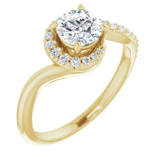 10K Yellow Gold Customizable Round Cut Design with Swooping Pavé Bypass Band